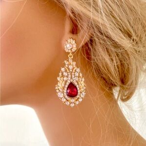 Red Gold Earrings Ruby statement teardrop wedding bridal mother of the bride